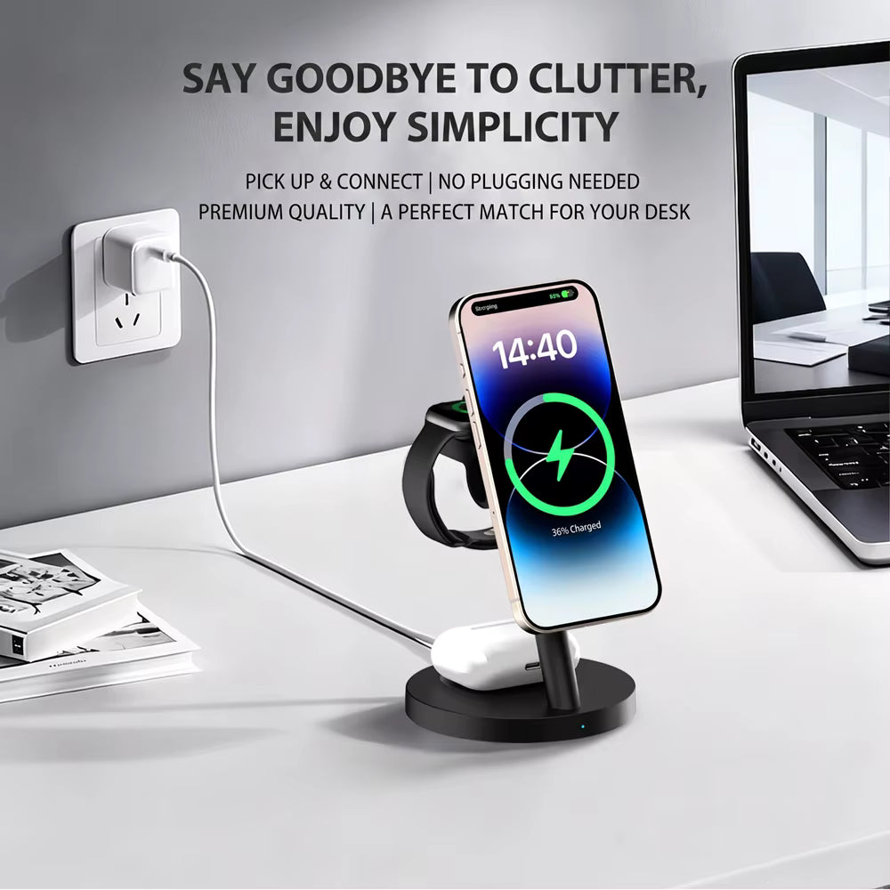 25W Qi2.2 3-in-1 Fast Wireless Charger Stand + 45W Plug For iPhone 17 16 Plus Pro Max Apple Watch Ultra 3 2 S11 S10 AirPods 5