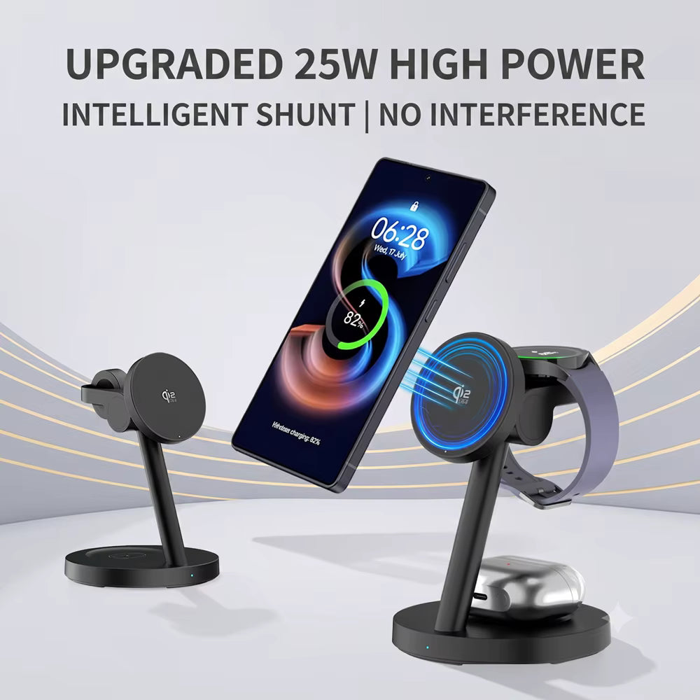 25W Qi2.2 3-in-1 Fast Wireless Charger Stand + 45W Plug For iPhone 17 16 Plus Pro Max Apple Watch Ultra 3 2 S11 S10 AirPods 6