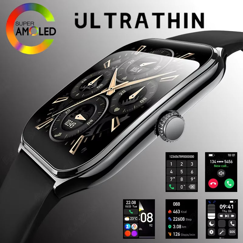 New Ultra Thin Smart Watch Men 1.96' AMOLED HD Pixel Display Always Show Time BT Call Reminder Smartwatch Ladies For Android iOS 1