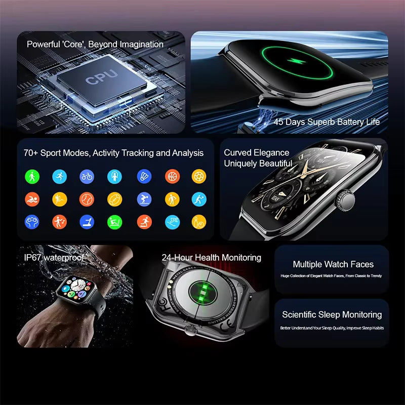 New Ultra Thin Smart Watch Men 1.96' AMOLED HD Pixel Display Always Show Time BT Call Reminder Smartwatch Ladies For Android iOS 3