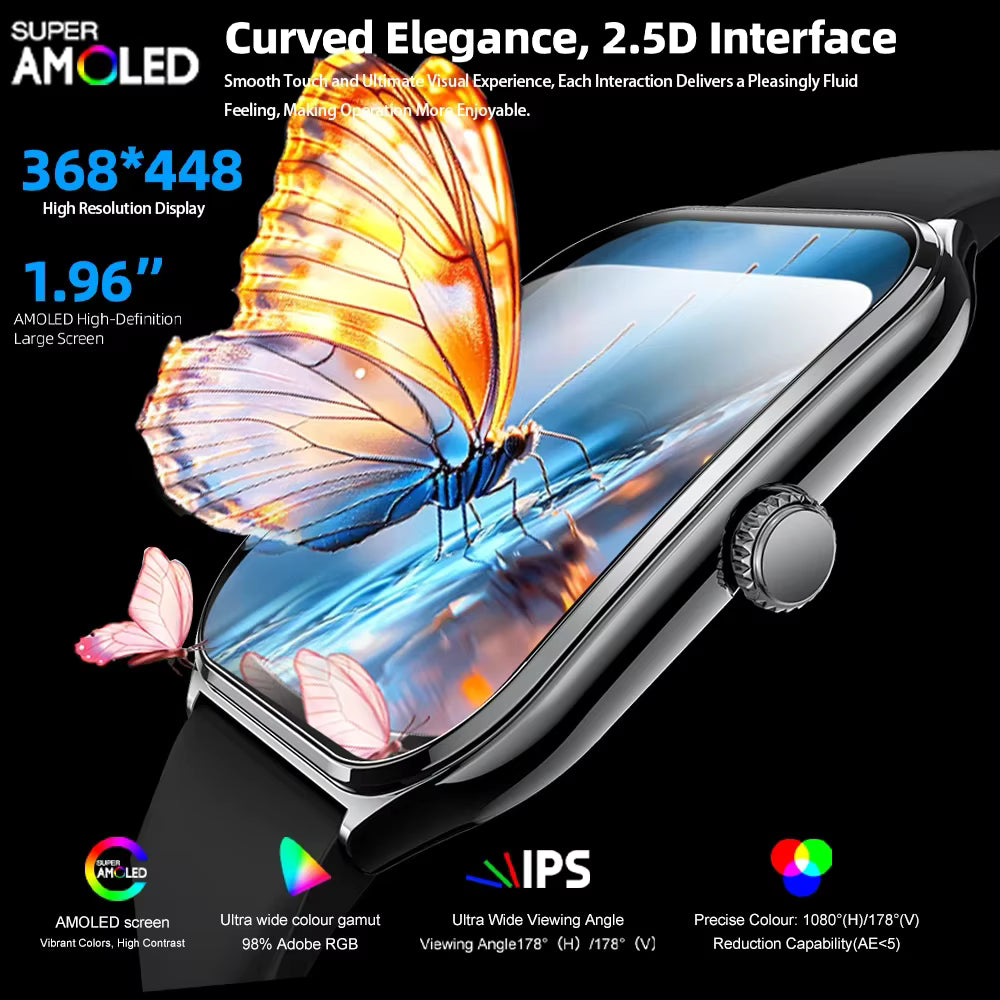 New Ultra Thin Smart Watch Men 1.96' AMOLED HD Pixel Display Always Show Time BT Call Reminder Smartwatch Ladies For Android iOS 2