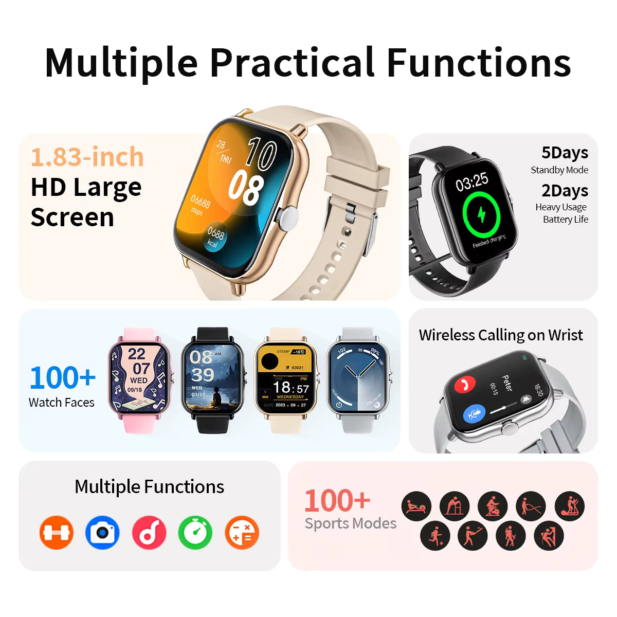 2026 New Smartwatch Bluetooth Call Fitness Tracker Heart Rate Sleep Record Outdoor Sport Watch for Android/IOS Men Women Gift 3