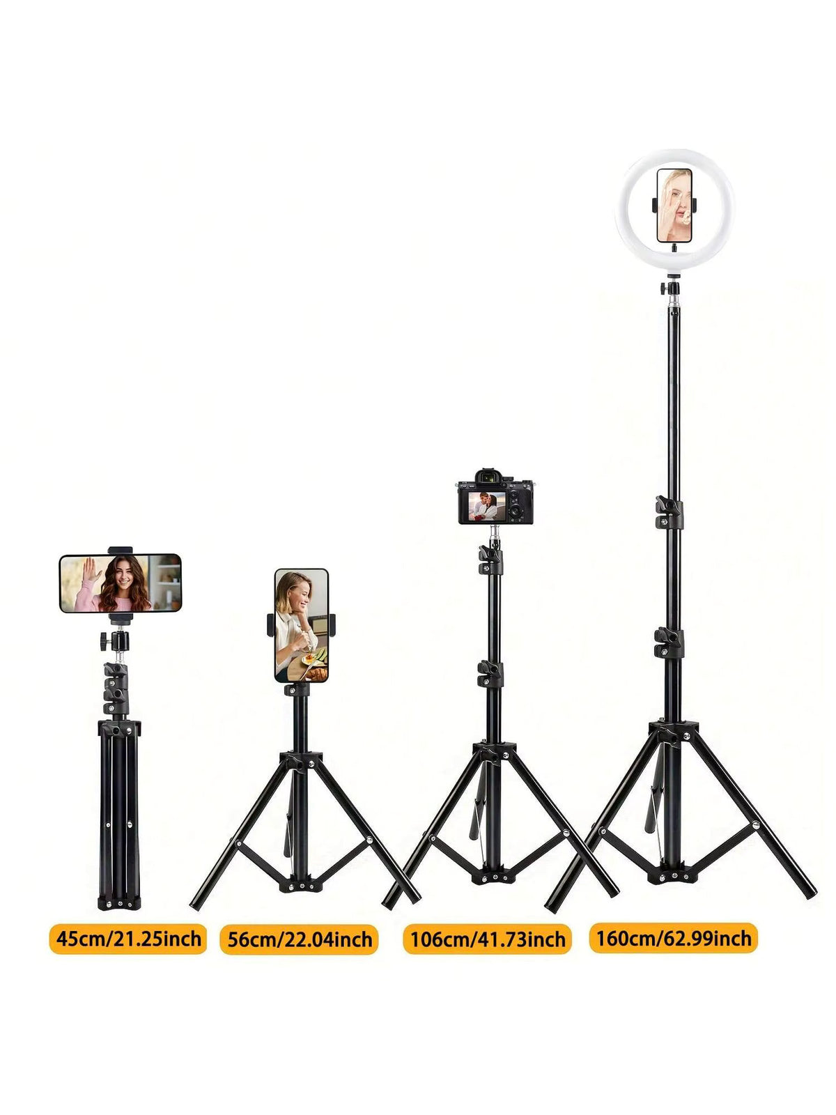 1pc 63-inch With Foldable Tripod & Phone Holder Clip 160.02 Cm Multifunctional Tripod, Tripod For Phone And Camera 2