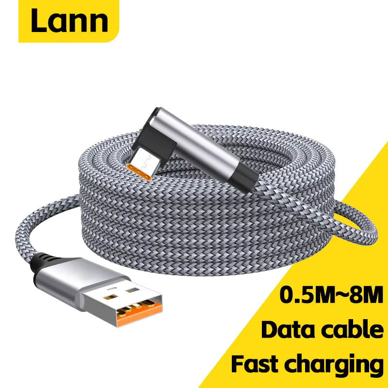 6A USB C Elbow Type C Fast Charge Cable 3m 5m Phone Extend Charging Cable for Samsung Huawei Xiaomi Oppo OnePlus VR Camera 1