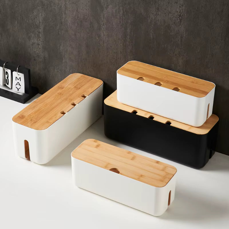 Hide Wires Desk Computer Cable Organizer Box Bamboo Cover Wire Junction Board Storage Box for Phone Cable Cable Management Box 1