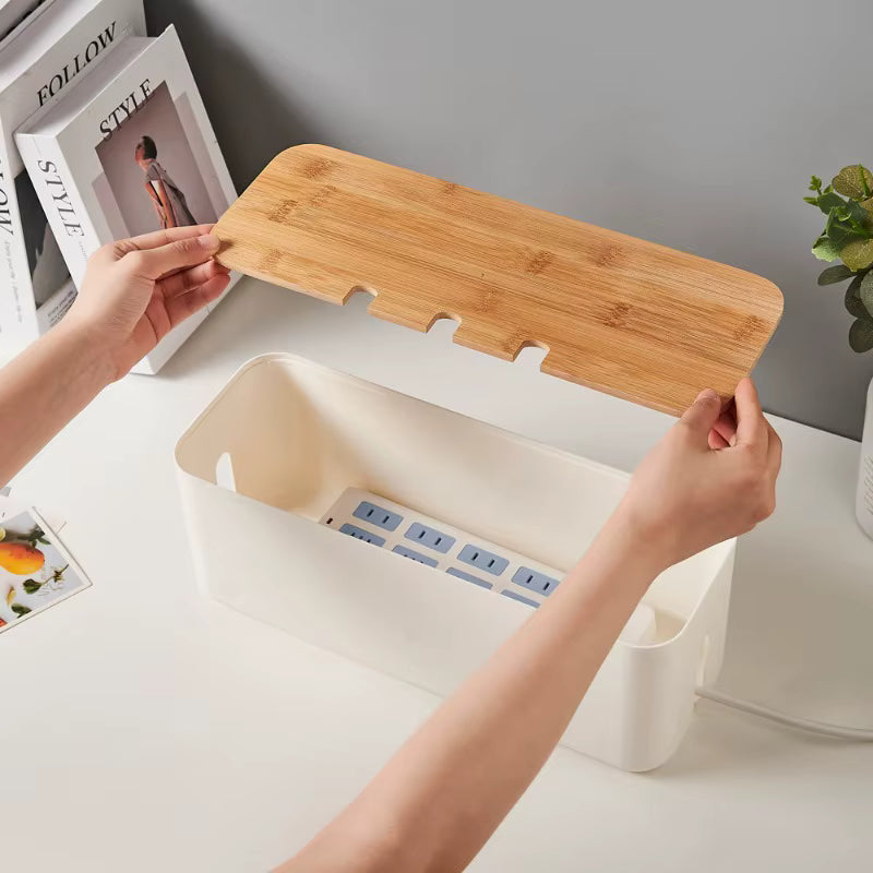 Hide Wires Desk Computer Cable Organizer Box Bamboo Cover Wire Junction Board Storage Box for Phone Cable Cable Management Box 4