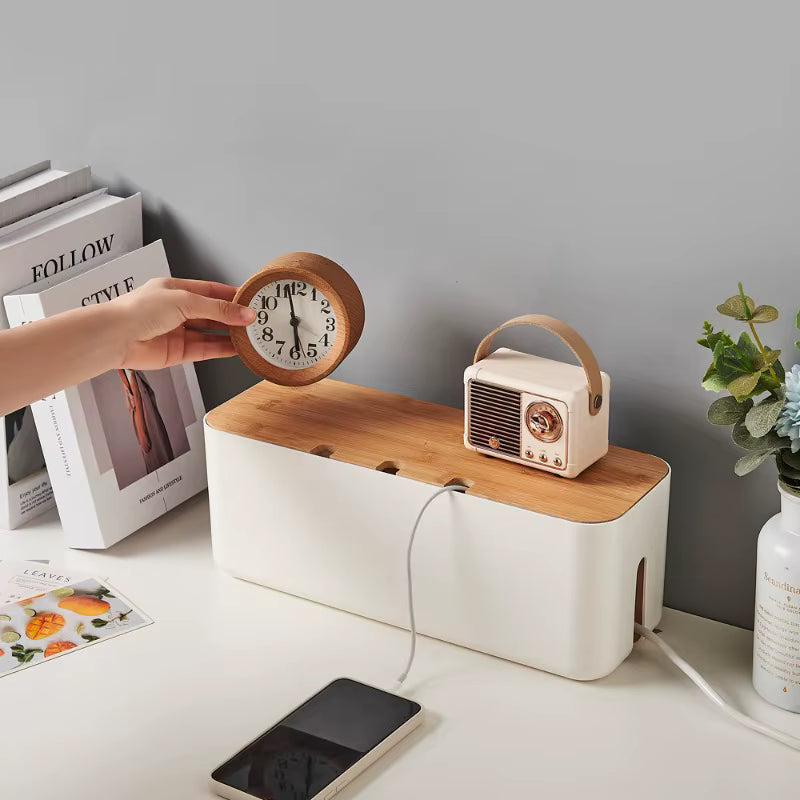 Hide Wires Desk Computer Cable Organizer Box Bamboo Cover Wire Junction Board Storage Box for Phone Cable Cable Management Box 3