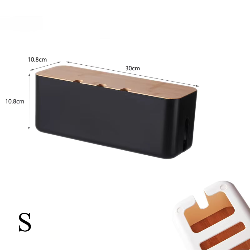 Hide Wires Desk Computer Cable Organizer Box Bamboo Cover Wire Junction Board Storage Box for Phone Cable Cable Management Box