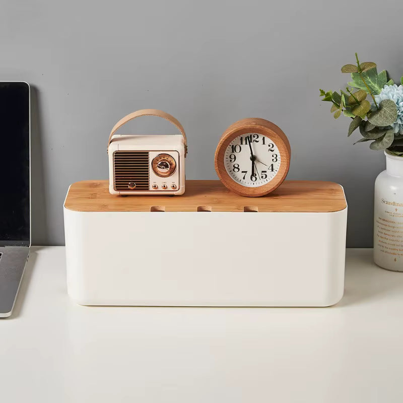 Hide Wires Desk Computer Cable Organizer Box Bamboo Cover Wire Junction Board Storage Box for Phone Cable Cable Management Box 2