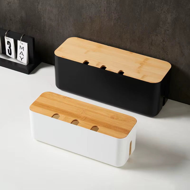 Hide Wires Desk Computer Cable Organizer Box Bamboo Cover Wire Junction Board Storage Box for Phone Cable Cable Management Box 6
