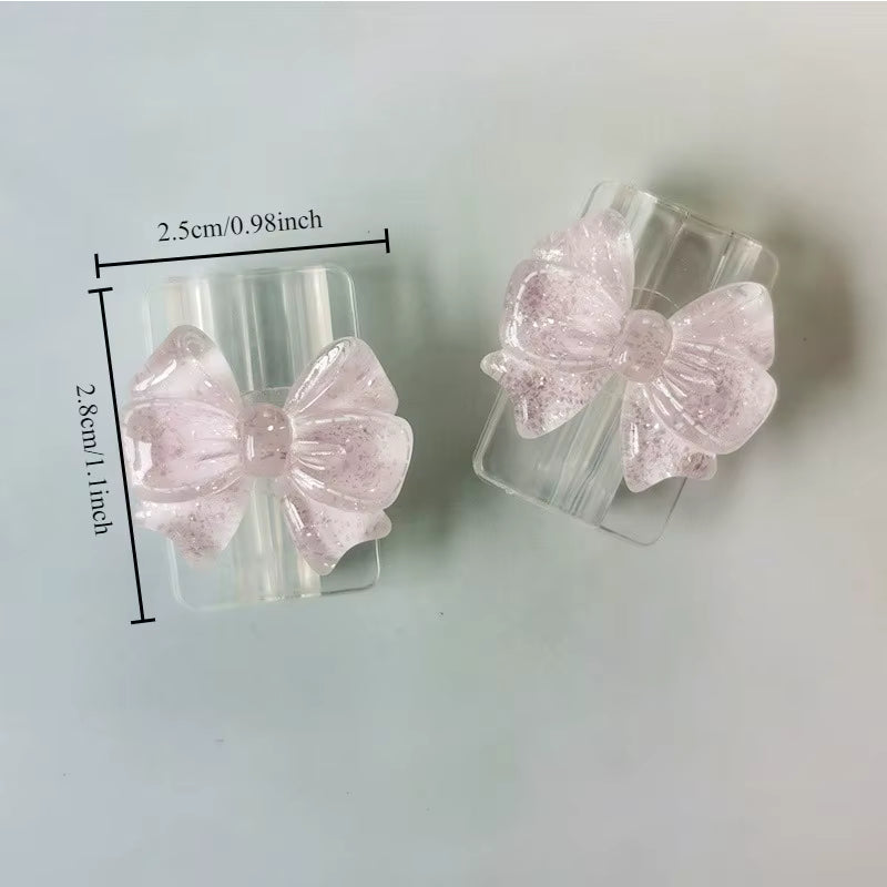 2Pcs Lovely Pink Bow Silicone Charger Cable Protector Sleeve Cable Holder Clip Anti-break Transparent Cord Cover Wrap 4