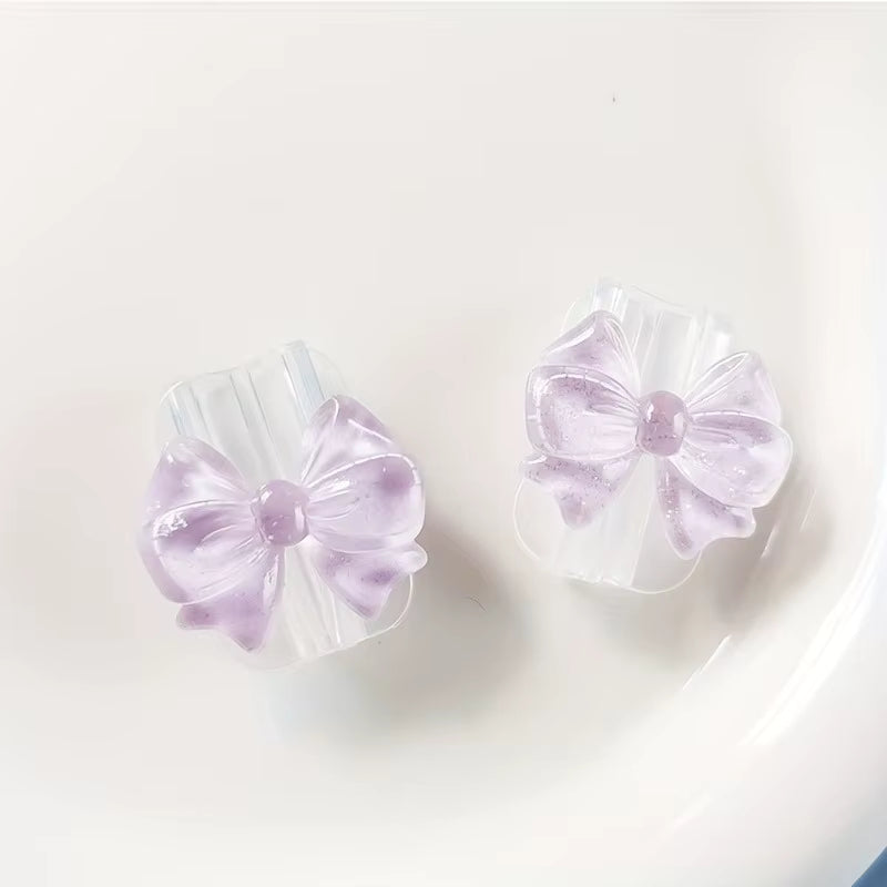 2Pcs Lovely Pink Bow Silicone Charger Cable Protector Sleeve Cable Holder Clip Anti-break Transparent Cord Cover Wrap