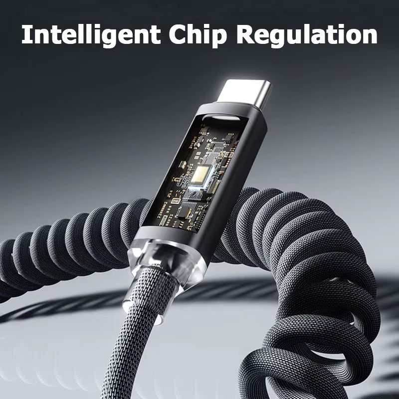 120W Car Retractable Cable Digital Display Spring USB A Type C To Type C Cable For Samsung iPhone 16 Fast Charging Charger Cable 2