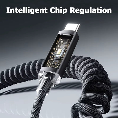 120W Car Retractable Cable Digital Display Spring USB A Type C To Type C Cable For Samsung iPhone 16 Fast Charging Charger Cable 2